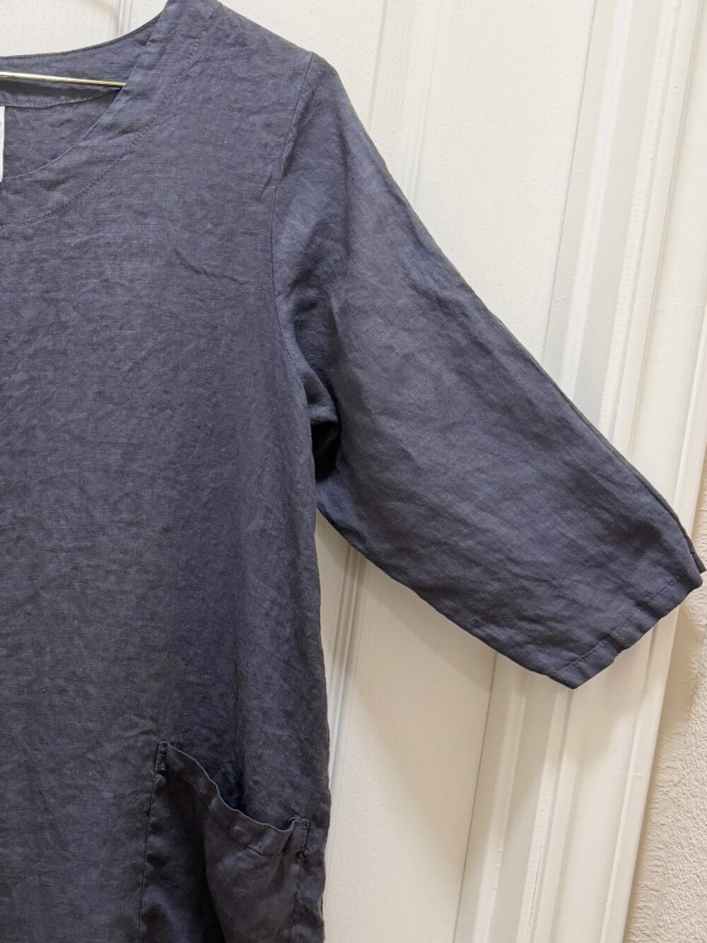 Match Point USA 100% Linen Tunic Top Size S Gray‎ Patch Pockets Lagenlook Boho - Picture 4 of 13